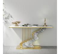 KUKIXKK Luxurious Hall Console Table, Sofa Entryway Table with Rectangle Top Modern Slate,Entrance Narrow Accent Tables Art Deco Sideboard Tables for Hallway, Foyer, Behind Couch(Gold gray,100CM)