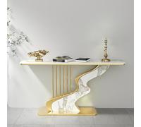 KUKIXKK Luxurious Hall Console Table, Sofa Entryway Table with Rectangle Top Modern Slate,Entrance Narrow Accent Tables Art Deco Sideboard Tables for Hallway, Foyer, Behind Couch(Gold white A,150CM)