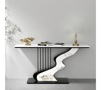 KUKIXKK Luxurious Hall Console Table, Sofa Entryway Table with Rectangle Top Modern Slate,Entrance Narrow Accent Tables Art Deco Sideboard Tables for Hallway, Foyer, Behind Couch(Black white B,150CM)