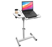 KUKKUME Tavolo per computer portatile regolabile in altezza con ruote, scrivania mobile con cassetto e parte superiore divisa inclinabile, per ufficio, divano, letto (bianco)