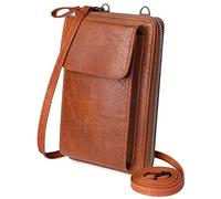 KUKOO Borse a tracolla piccole per le donne PU cuoio cellulare borsa portafoglio con slot per carte di credito, Marrone