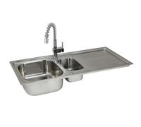 KuKoo - Lavello da cucina in acciaio inox, 105 x 50 cm e rubinetto Rainbow