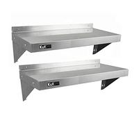 KuKoo - Mensola da parete in acciaio inox, per cucina, per catering, resistente alla corrosione e panno in microfibra, 1000 x 300 mm, 2 pezzi