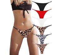 KUKU PANDA Sexy G String Perizoma per Donne Hot Filo Elastico in Cotone Mutandine Senza Cucitura Tangas Biancheria Intima Pacco da 6 Slip (B/W/R/Leopard, Large)