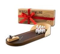 KUKURULLO Mini Bowling in Legno da Scrivania | Idea Regalo Originale per Colleghi e Smart Working | Accessorio Antistress per Ufficio | 10 Birilli + Sfera Metallica | Desk Gadget