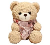 KUKUShining Orsacchiotto Di Peluche, Morbido Coccoloso Bambola Di Peluche Con Sciarpa Rosa Orsetto Seduto Regalo For Bambini Fidanzata(Beige)