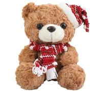 KUKUShining Peluche A Forma Di Orsacchiotto, Carino Con Cappello Da Babbo Natale Sciarpa Imbottita Animali Di Peluche Soffici Bambole For Regali Di(Camel)