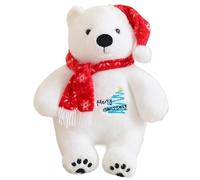 KUKUShining Peluche A Forma Di Orso Polare Natalizio, Tenero Peluche Con Sciarpa E Cappello Soffice A Forma Di Orso Bianco For San Valentino(White,33cm/13in)