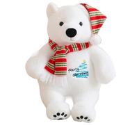 KUKUShining Peluche A Forma Di Orso Polare Natalizio, Tenero Peluche Con Sciarpa E Cappello Soffice A Forma Di Orso Bianco For San Valentino(Blue,33cm/13in)