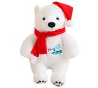 KUKUShining Peluche A Forma Di Orso Polare Natalizio, Tenero Peluche Con Sciarpa E Cappello Soffice A Forma Di Orso Bianco For San Valentino(Red,33cm/13in)
