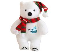 KUKUShining Peluche A Forma Di Orso Polare Natalizio, Tenero Peluche Con Sciarpa E Cappello Soffice A Forma Di Orso Bianco For San Valentino(Green,25cm/9.8in)