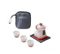 KUKUUU Set da tè in ceramica con tazza Quick, teiera, 3 tazze e sottobicchiere(White+Red)