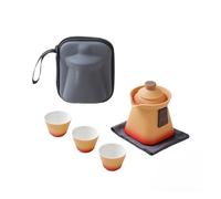KUKUUU Set da tè in ceramica con tazza Quick, teiera, 3 tazze e sottobicchiere(Yellow+Red)