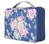 Kukyller Astuccio per matite da 200 slot, astuccio per matite rosa di grande capacità a 4 strati, organizer per penne, portapenne per artisti (Rose on blue background)