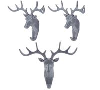Kukyller Gancio da parete della testa di cervo 3pcs, ganci a testa di cervo auto adesivi ganci per appendiabiti per le pareti della casa decorazione (Nero) (Grigio)