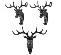 Kukyller Gancio da parete della testa di cervo 3pcs, ganci a testa di cervo auto adesivi ganci per appendiabiti per le pareti della casa decorazione (Nero)