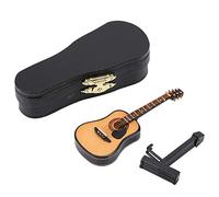 Kukyller Miniature Wooden Guitar Model, Wooden Miniature Guitar with Stand And Case Classic Replica Collectible Figurines Model Home Decoration Display Ornament (10CM)