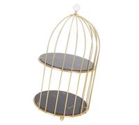 Kukyller Scaffale portaoggetti a doppio strato con gabbia per uccelli, espositore per tavolo da toeletta da appoggio per bagno, cornice dorata (Nero con motivi dorati)