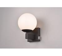 KULA APPLIQUE BAGNO METALLO NERO E VETRO BIANCO CON INTERRUTTORE IP44 H. 20CM 1 LUCE ATTACCO E14