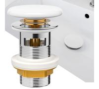 KULACO Piletta lavabo bagno con Troppopieno, set di scarico universale Pop Up per lavello/lavabo, tubo di scarico bianco con coperchio in ceramica, tappo di scarico con troppopieno, G 1¼