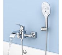KULACO Robinet de baignoire avec douchette, robinet de baignoire en laiton, mitigeur de douche avec interrupteur de pression, robinet de douche en saillie, robinet de baignoire (Chrome)