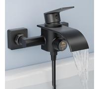 KULACO Rubinetto per vasca da bagno a cascata nera, miscelatore per vasca da bagno, rubinetto in ottone con interruttore a pressione, rubinetto doccia per montaggio a parete, colore nero