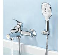 KULACO Rubinetto vasca da bagno con doccetta a mano, interruttore a pressione, rubinetto monocomando in ottone cromato con 3 funzioni, miscelatore