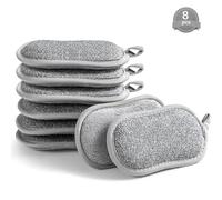 Kulamo 8 spugne per risciacquo, 2 cm di spessore extra e di lunga durata, 15 x 8 cm, spugna da cucina con microfibra e spazzola, spugna per pulizia accurata in caso di sporco ostinato