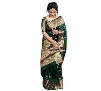 KULIA® Banarasi Sari con camicetta scucita Fuoco etnico Tessitura Bollywood Jacquard Verde Kanjivaram Saree Regali indiani