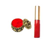 KULIA® Scatola Sindoor 1 pezzo Forma rotonda Perline Motti Scatola Kumkum Accessori da donna Porta Sindoor intagliato a mano Set Pooja Scatola Kumkum con Sindur Decorazione da tavolo Regali