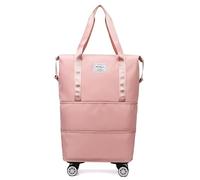 Kulken Borsa da viaggio con ruote, Nuova valigia pieghevole di grande capacità, Borsa da viaggio Duffels con ruota, Sport Gym Bag Weekend Overnight,Universale rimovibile (Pink)