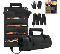 Kulken Hardware Tool Roll Storage Bag, Heavy Duty Roll Up Tool Bag Organizers with 6 Tool Detachable Pouches, Portable Foldable Tool Storage Bag for Mechanic & Hobbyist (Black)