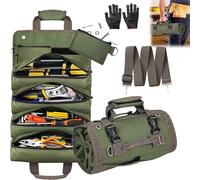 Kulken Hardware Tool Roll Storage Bag, Heavy Duty Roll Up Tool Bag Organizers with 6 Tool Detachable Pouches, Portable Foldable Tool Storage Bag for Mechanic & Hobbyist (Green)