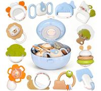 Kulveanju Giochi Dentizione Neonato 3-6 Mesi - 12 Pezzi Massaggia Gengive Neonati da 9-12 Mesi, Mastica Silicone Senza BPA, Sensoriali Sonaglio Giochi Montessori, Regalo Bimbo 1 Anno