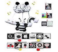Kulveanju Giochi Neonato 0-12 Mesi 3 Pezzi - Giochi Spirale Passeggino Neonato, Montessori Sensoriali Libro Bianco e Nero Neonati Specchio Tummy Time, Regalo Nascita Bimbo per 0 3 6 12 Mesi
