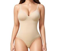 KUMAYES Body modellante da donna modellante per il controllo della pancia, con reggiseno integrato, scollo a V, modellante, snellente, Beige, XXL