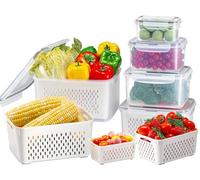 KUMD 5 confezioni di contenitori per la conservazione della frutta, contenitori per la verdura con coperchi ermetici, scolapasta rimovibile, senza BPA, mantengono la freschezza dell'insalata