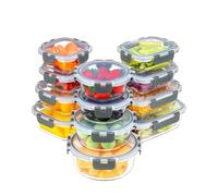 KUMD Set di 12 contenitori in vetro per alimenti, 24 pezzi, con coperchi ermetici a chiusura ermetica - Portavivande e porta pranzo a prova di perdite, adatti per forno, microonde, freezer e