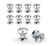 KUMGROT 10 mini pomelli in cristallo per armadietto, cassetto, scatola regalo, mini maniglie decorative a diamante, con foro singolo, 14 mm
