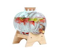 KUMIAO Dispenser per Bevande in Vetro 5L - Distributore di Bevande Fredde con Rubinetto e Supporto in Legno - Perfetto per Feste e Uso Quotidiano