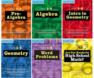 Kumon Middle School Math Workbook Collection Grades 6-8, 6 Books - Pre-Algebra, Algebra, Intro to Geometry, Geometry, Word Problems, High School Math Prep