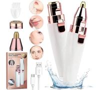 kumosaka 2-in-1 Women's Eyebrow And Facial Hair Removal Device, Rechargeable Eyebrow Trimmer And Face Shavers with Light, for Face Nose Peach Fuzz Body Beard Lips(White)
