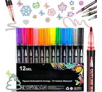kumosaka Dreamy Sparkle Dual-Line Contour Pen Set with Metallic Outline, Double Line Outline Art Pen, Fast Dry Shimmer Markers for Art, Scrapbooking, Cards & DIY Crafts(12 Colors)