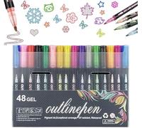 kumosaka Dreamy Sparkle Dual-Line Contour Pen Set with Metallic Outline, Double Line Outline Art Pen, Fast Dry Shimmer Markers for Art, Scrapbooking, Cards & DIY Crafts(48 Colors)