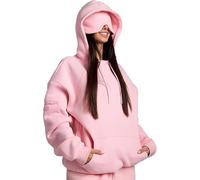 kumosaka Hoodie with Eye Mask Built in, Airplane Mode Travel Hoodie with Hidden Pockets, Wearable Blanket Hoodie for Men Women(Pink,Small)