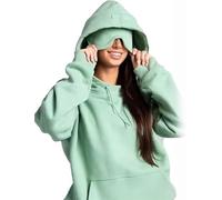 kumosaka Hoodie with Eye Mask Built in, Airplane Mode Travel with Hidden Pockets, Wearable Blanket for Men Women(Green,XS)