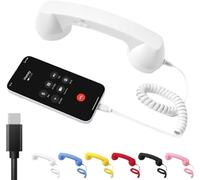 kumosaka Retro Phone Handset, Type-C Retro Telephone Wired Handsets Style Landline Handle Receiver for Cell Mobile Video Conferences, Calls, Meetings(White)