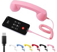 kumosaka Retro Phone Handset, Type-C Retro Telephone Wired Handsets Style Landline Handle Receiver for Cell Mobile Video Conferences, Calls, Meetings(Pink)