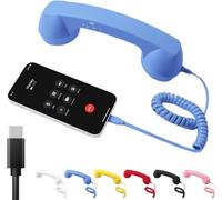 kumosaka Retro Phone Handset, Type-C Retro Telephone Wired Handsets Style Landline Handle Receiver for Cell Mobile Video Conferences, Calls, Meetings(Blue)