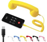 kumosaka Retro Phone Handset, Type-C Retro Telephone Wired Handsets Style Landline Handle Receiver for Cell Mobile Video Conferences, Calls, Meetings(Yellow)